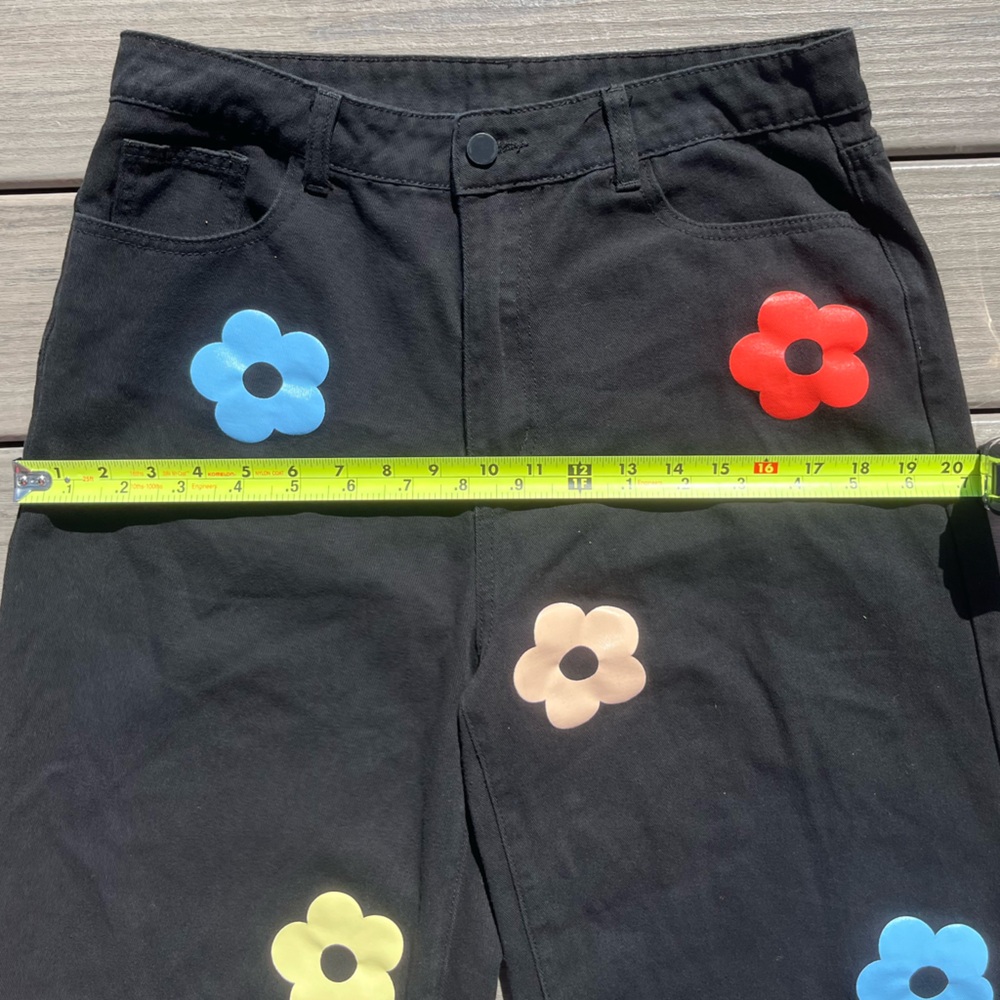 Cider; Black; Soft Wide Leg Cargo Pants; Colorful Flower Decals; Minor Wear; XL - Picture 5 of 8